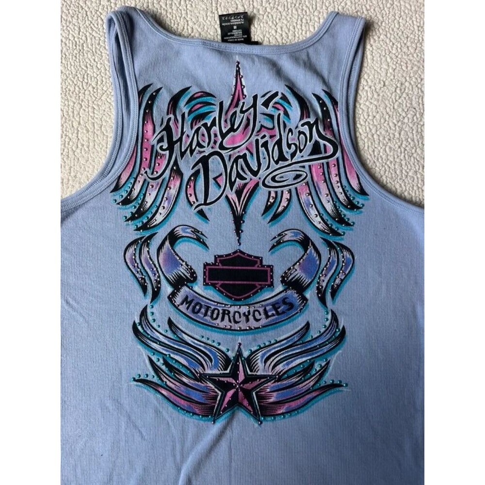 Y2K Harley Davidson Purple Gem Graphic Tank Top Cotton Womens XL